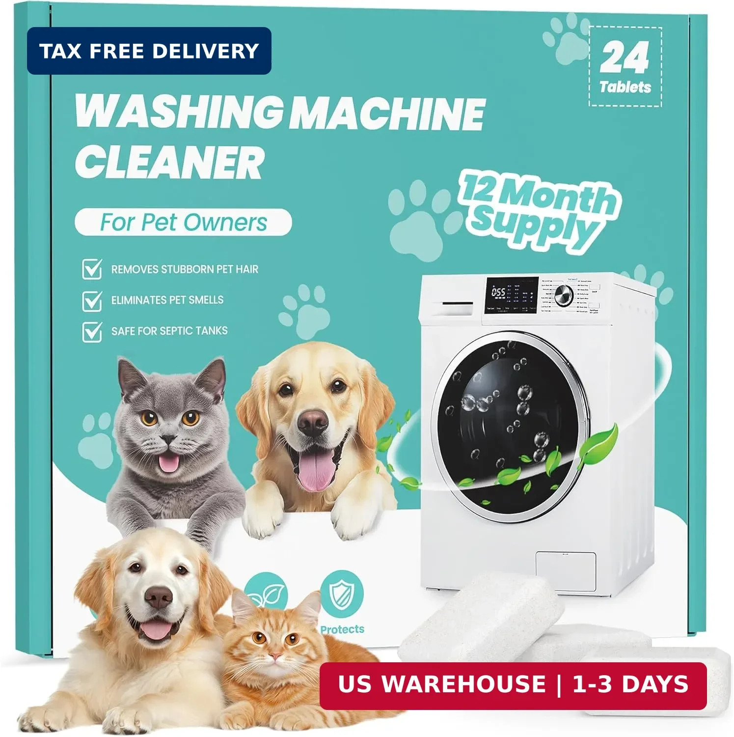 Washing Machine Cleaner Tablets: 24 Pack Deep Cleaning For HE, Front Loader & To