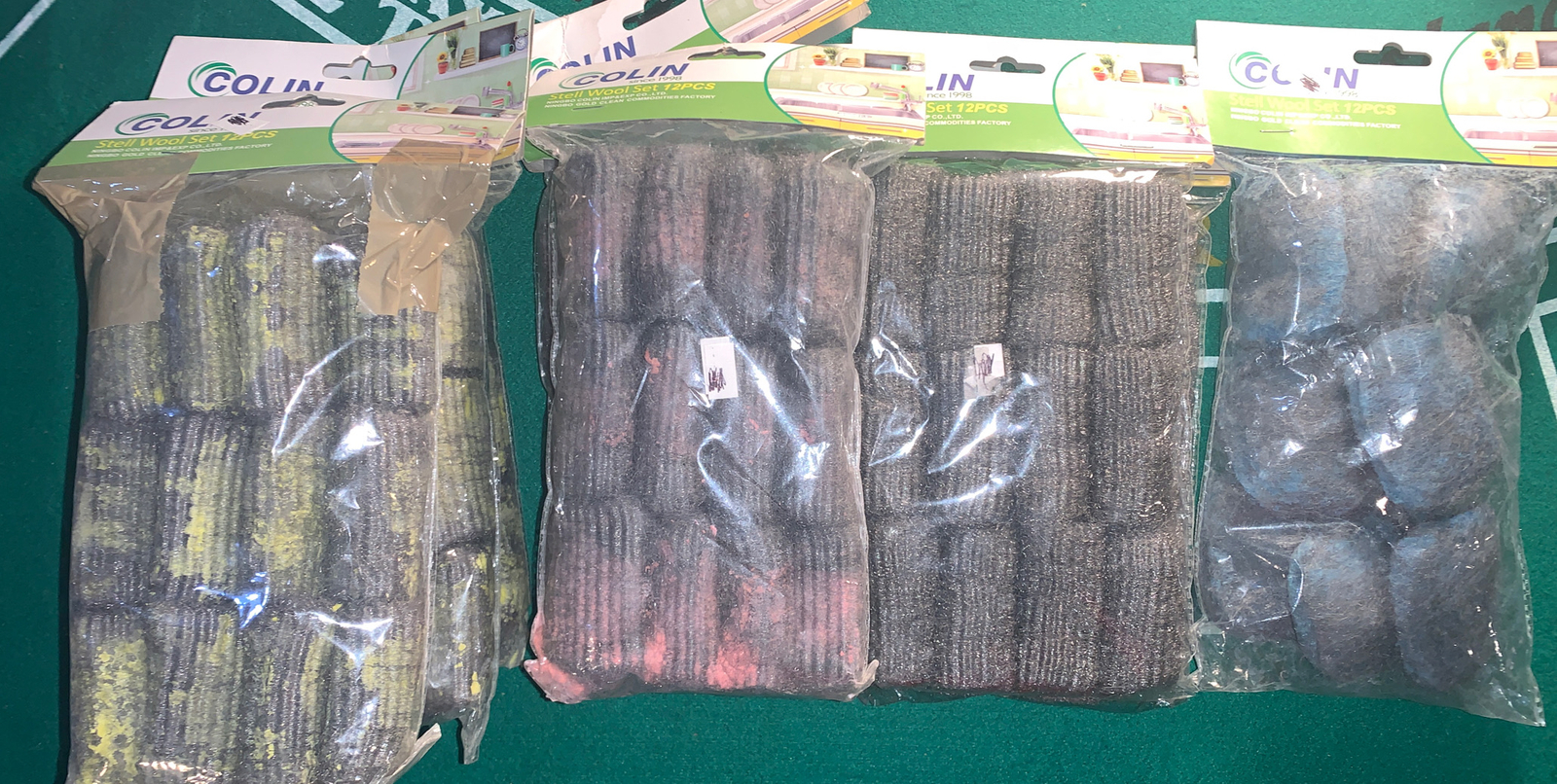 Steal wool pads. 8 packs of 12 pads. Some Cleaning pads have soap. See pics. (S)