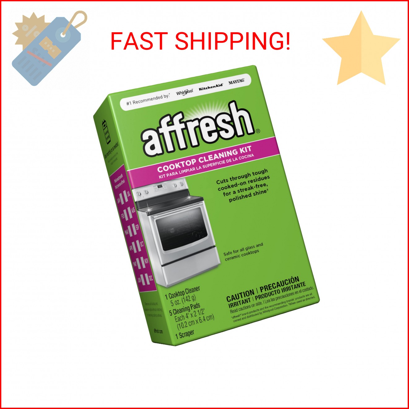 Affresh Cooktop Cleaning Kit, Safe for Glass & Ceramic Cooktops, Includes 5 oz c