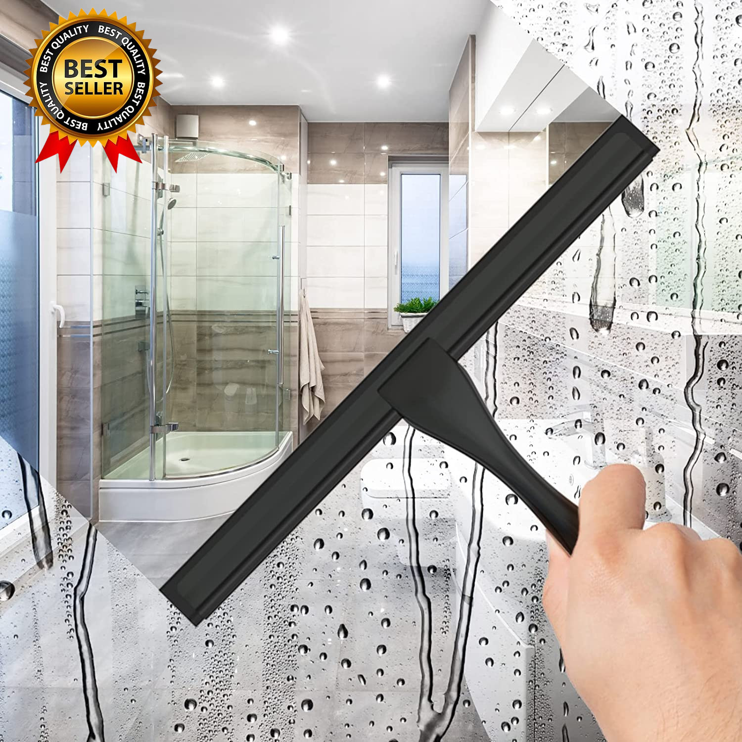 All-Purpose Stainless Steel Shower Squeegee for Shower Glass Door with Adhesive