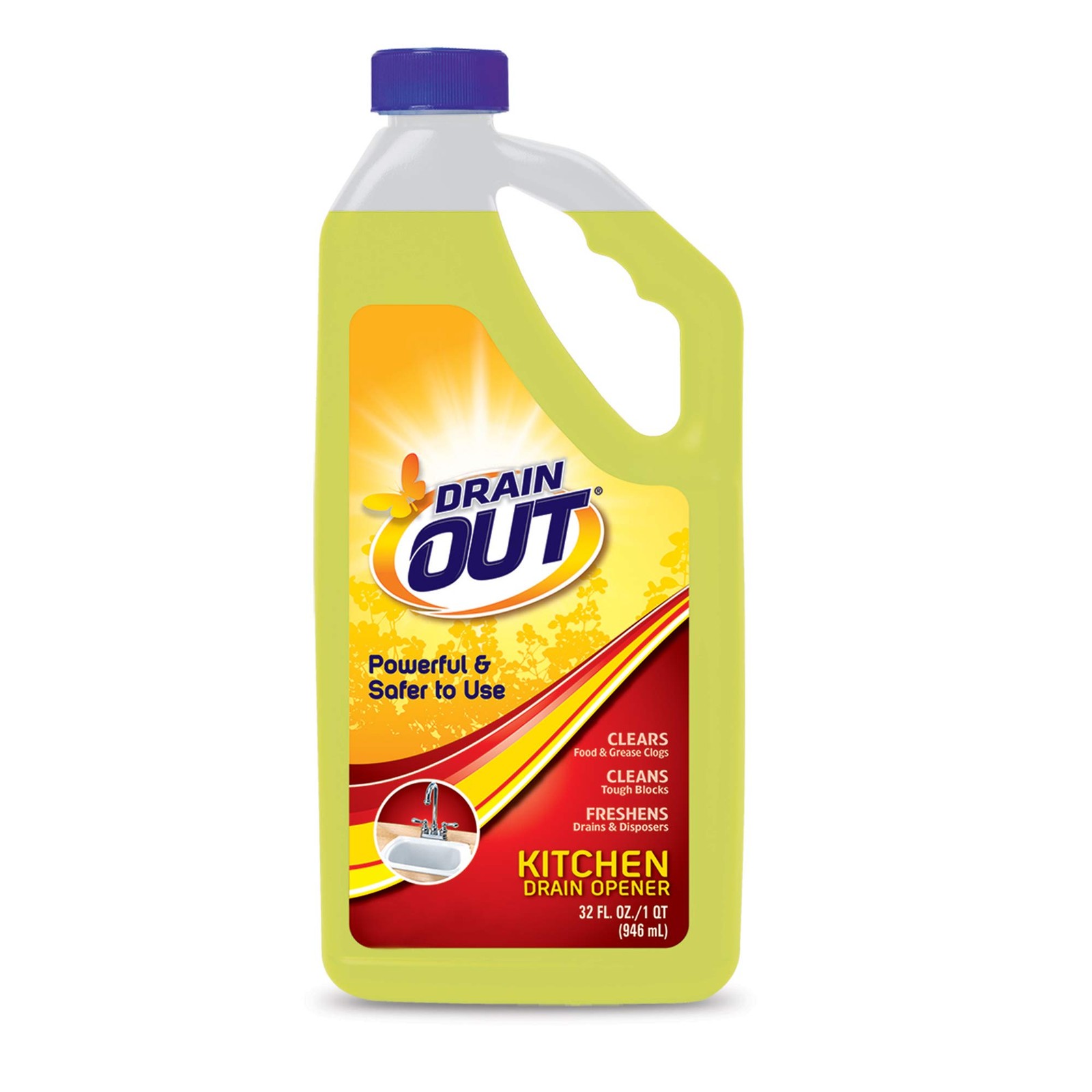 Drain OUT Kitchen Drain Opener and Drain Cleaner, Food and Grease Remover, Fresh