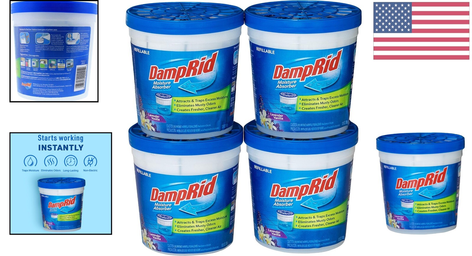 Refillable Absorber Traps 10.5oz Moisture – Long-lasting Freshness, 4 Pack
