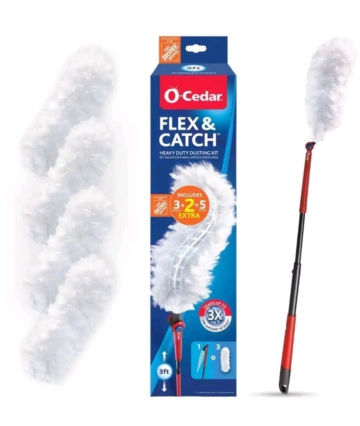 Flex & Catch Heavy Duty Dusting Kit 3ft Extendable Handle w/5 Refills Bundle 8