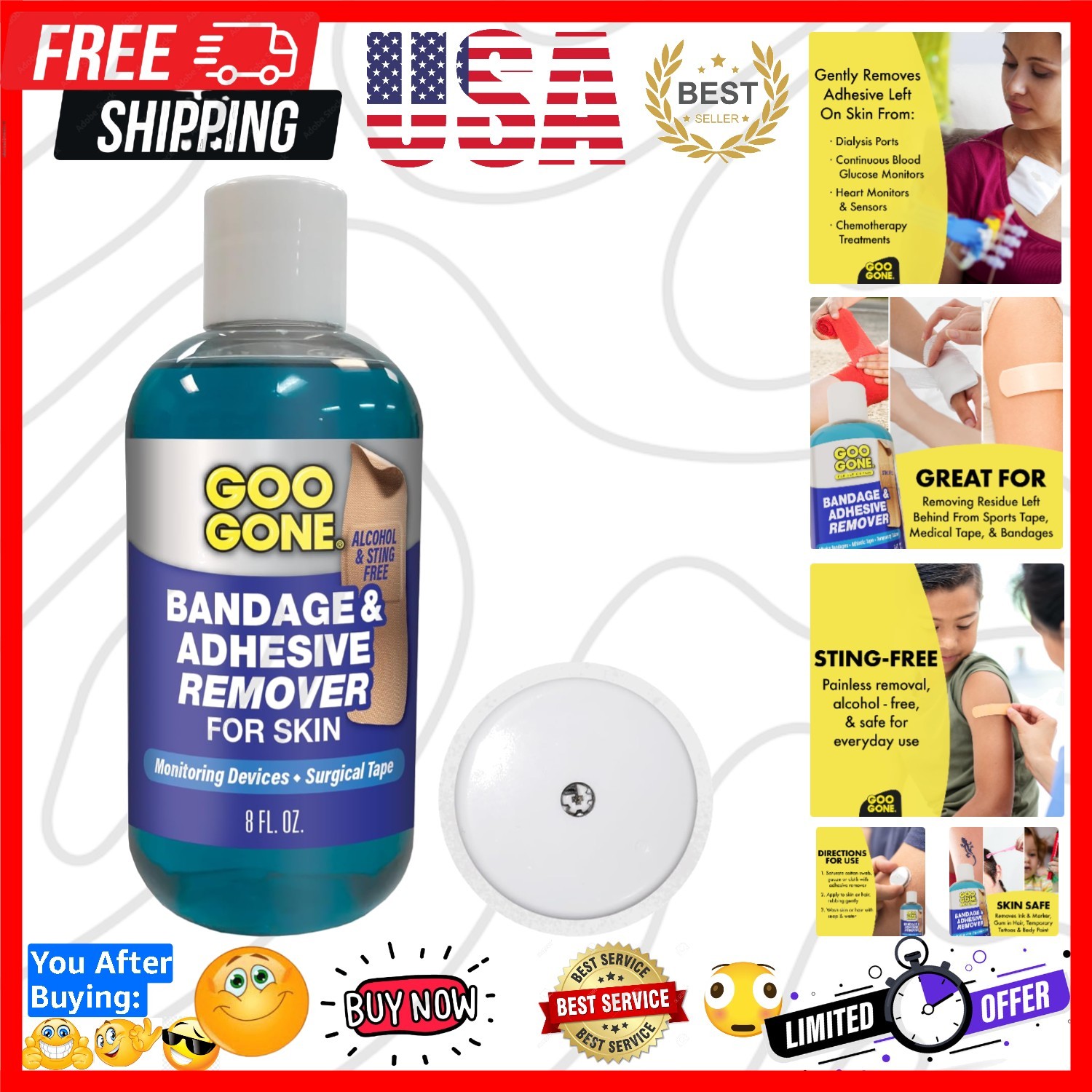 Bandage Adhesive Remover For Skin – 8 Ounce – Safe Method to Remove Sports Ta…