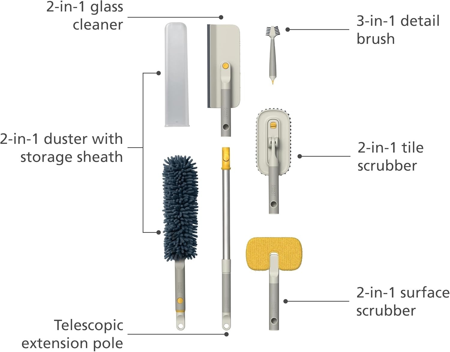 6 Pc Cleaning Set Telescopic Pole Glass Tile Grout Duster Extension