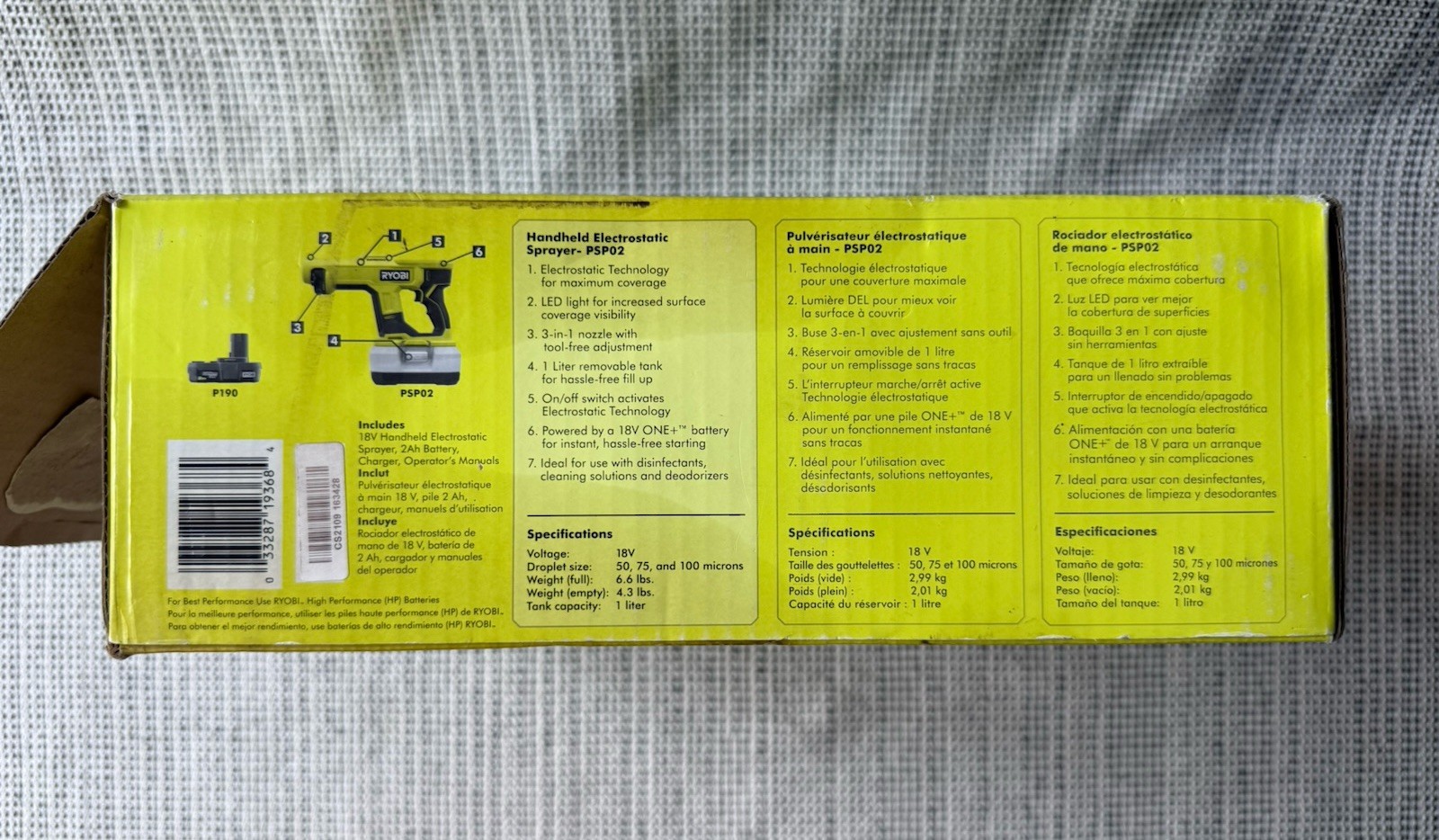 NEW Ryobi ONE+ 18V Cordless Handheld Electrostatic Sprayer PSP02 – TOOL ONLY