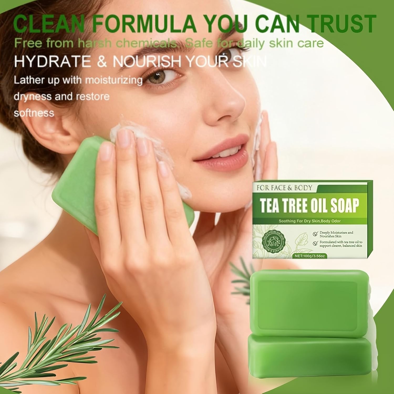 Tea Tree Oil Soap Bar for Face & Body, Natural Tea Tree Soap for