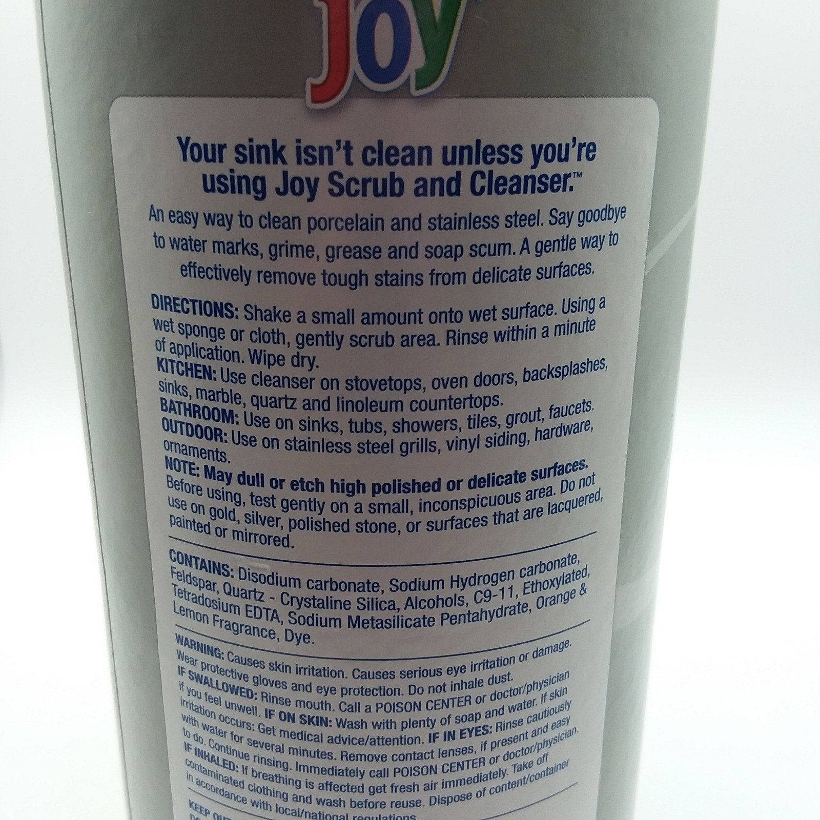 Joy Scrub & Cleanser Lemon Fragrance 15 oz No Bleach Close-Top Lid Tough Stains