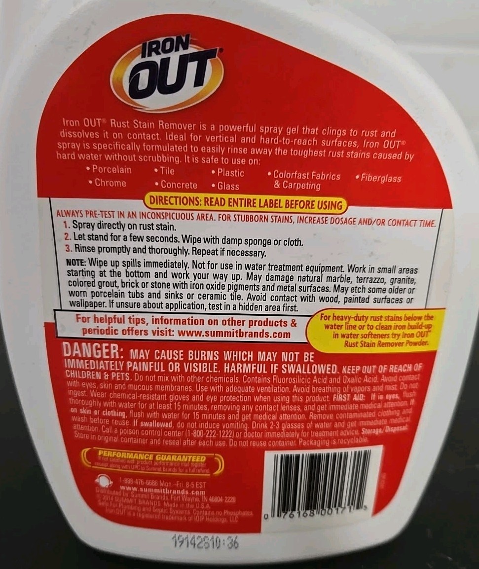 IRON OUT Rust Stain Remover Spray Gel – 24 oz (2-Pack) for Bathrooms & Kitchens