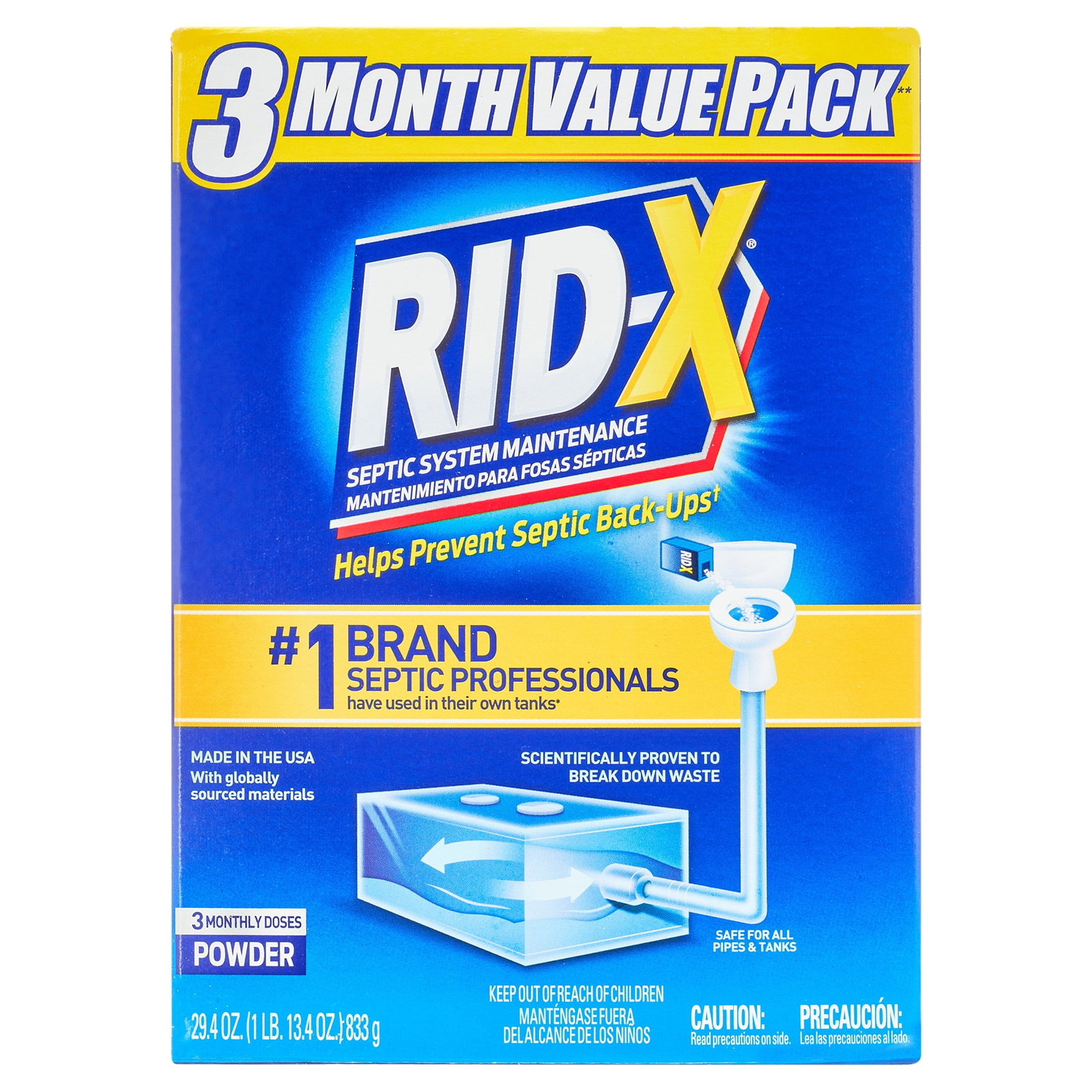 RID-X Septic Tank Treatment, 3 Month Supply Of Powder, 29.4oz, 100% Biobased