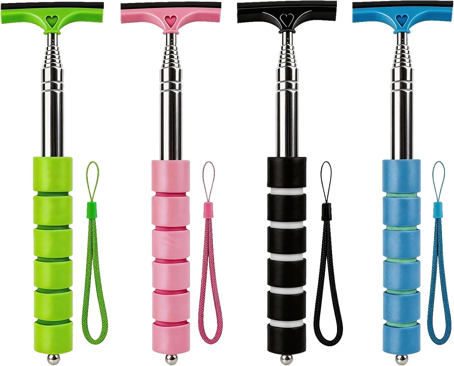 4 Pack All-Purpose Car Rearview Side Mirror Squeegee with Retractable Handle for