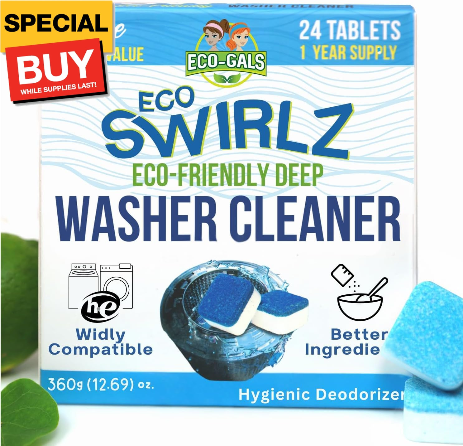 Washing Machine Cleaner and Deodorizing Tablets For Front & Top Load Washers Inc