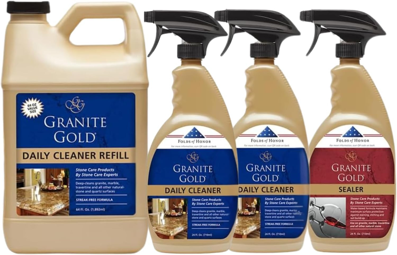 Daily Cleaner Spray 3-Pack with Sealer Spray 1-Pack for Granite, Marble, Travert