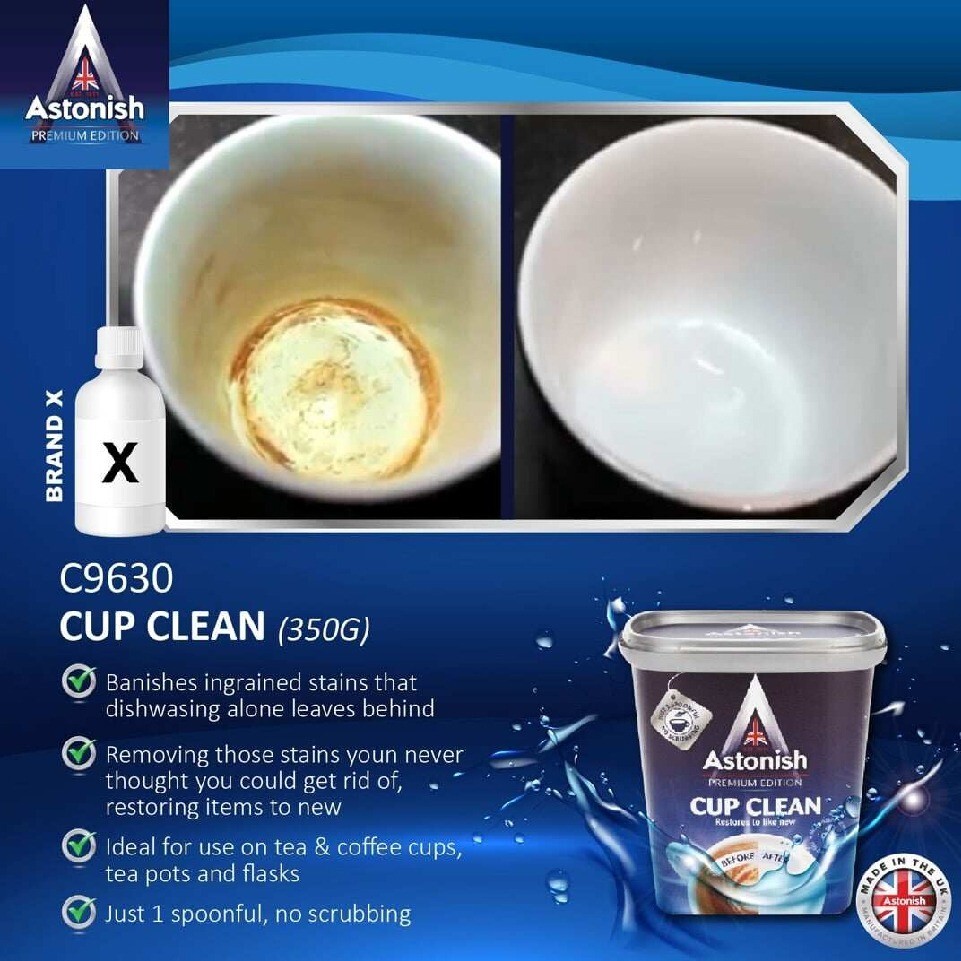 1x 350g Astonish Cup Clean Tea & Coffee Stain Remover Powder Teapot Clogged Pipe
