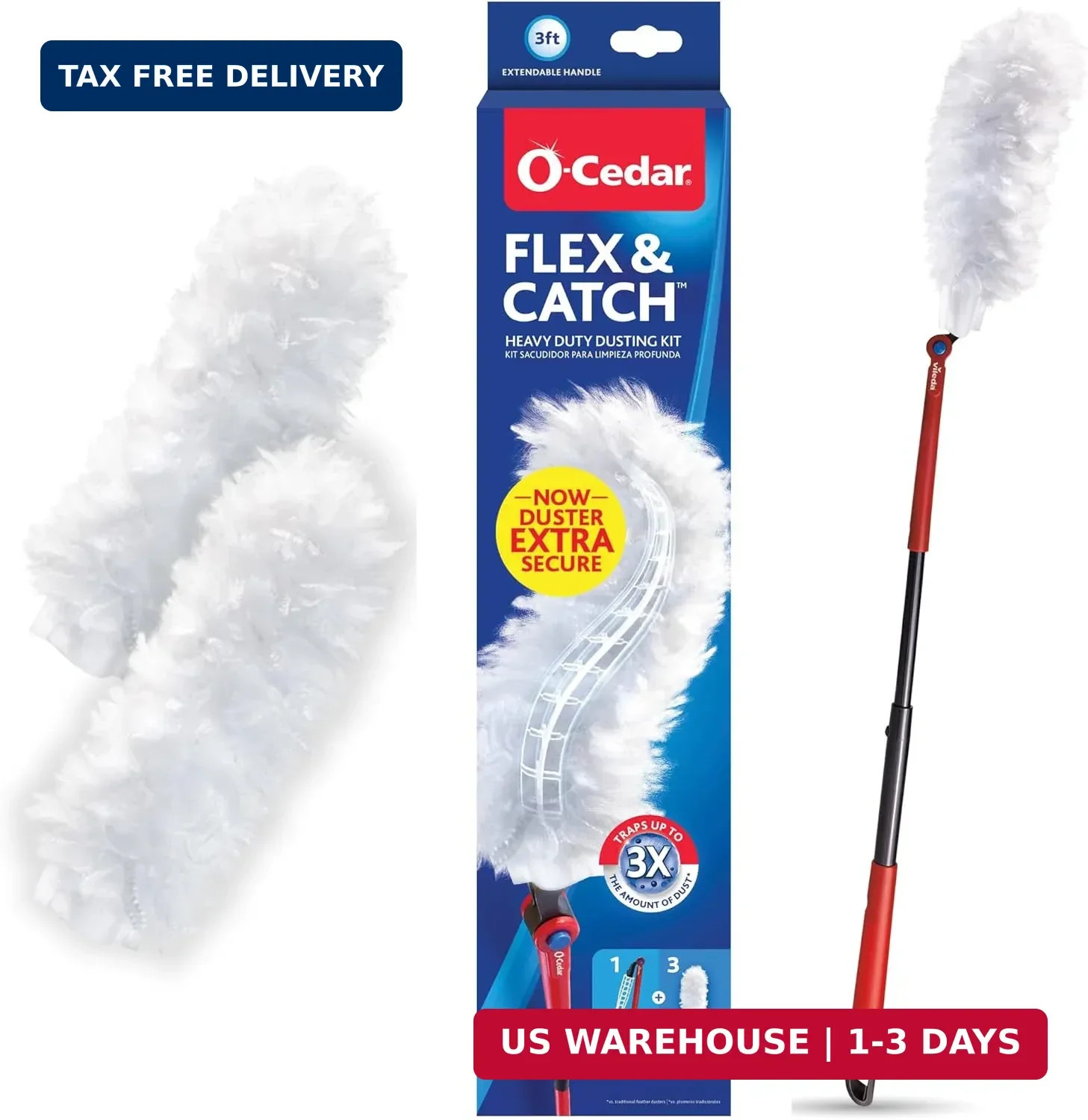O-Cedar Flex & Catch Heavy Duty Dusting Kit with 3 Disposable Duster Refills | N