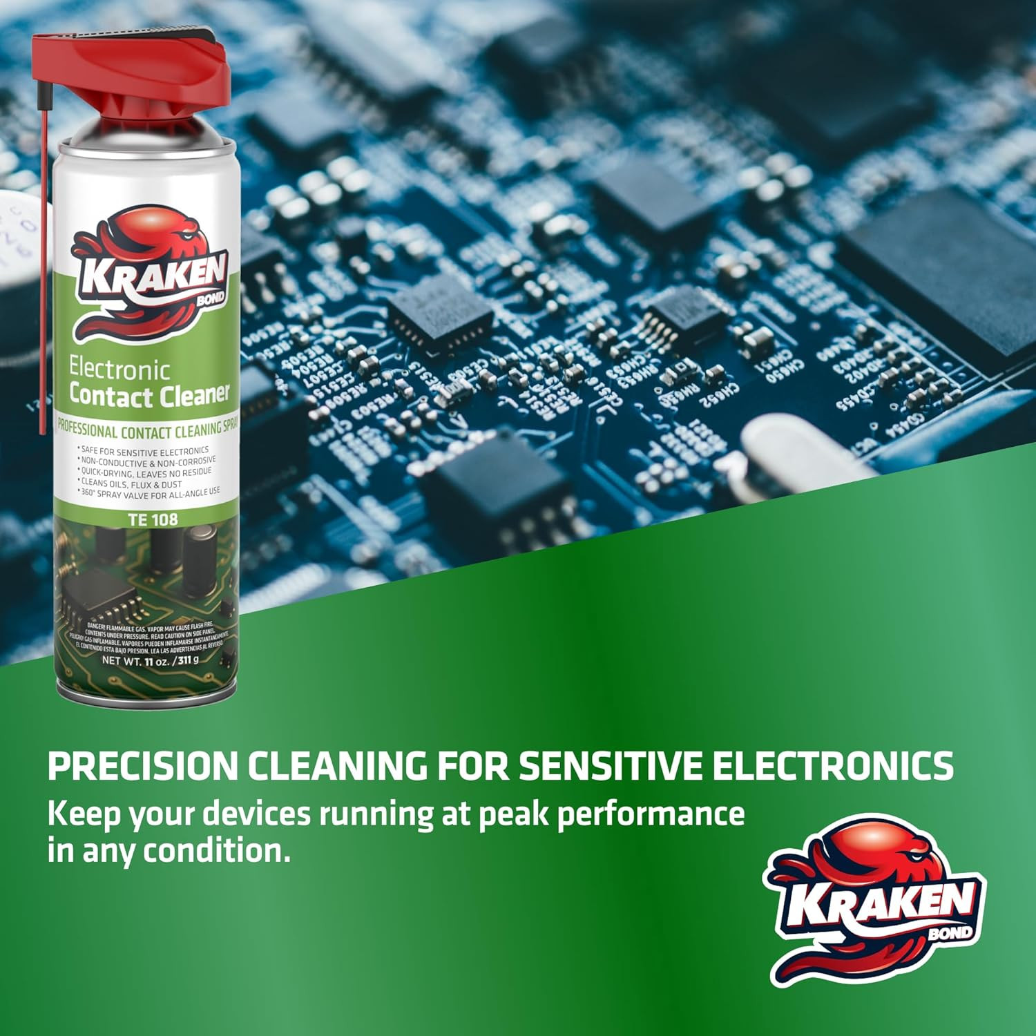 KRAKEN BOND Electronic Contact Cleaner Spray – (12X11 Oz) – Fast-Drying, Residue