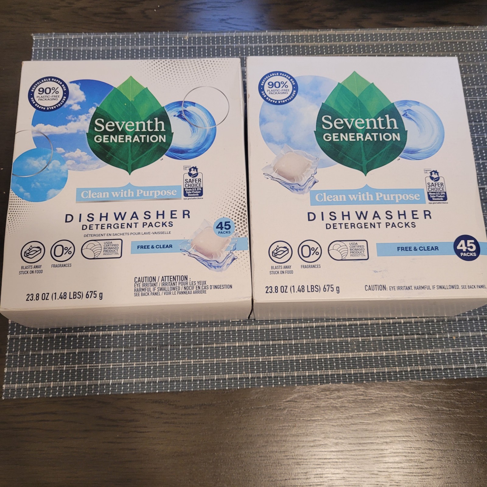 Seventh Generation Dishwasher Detergent Packs, Free & Clear 45 Each – Pack of 2