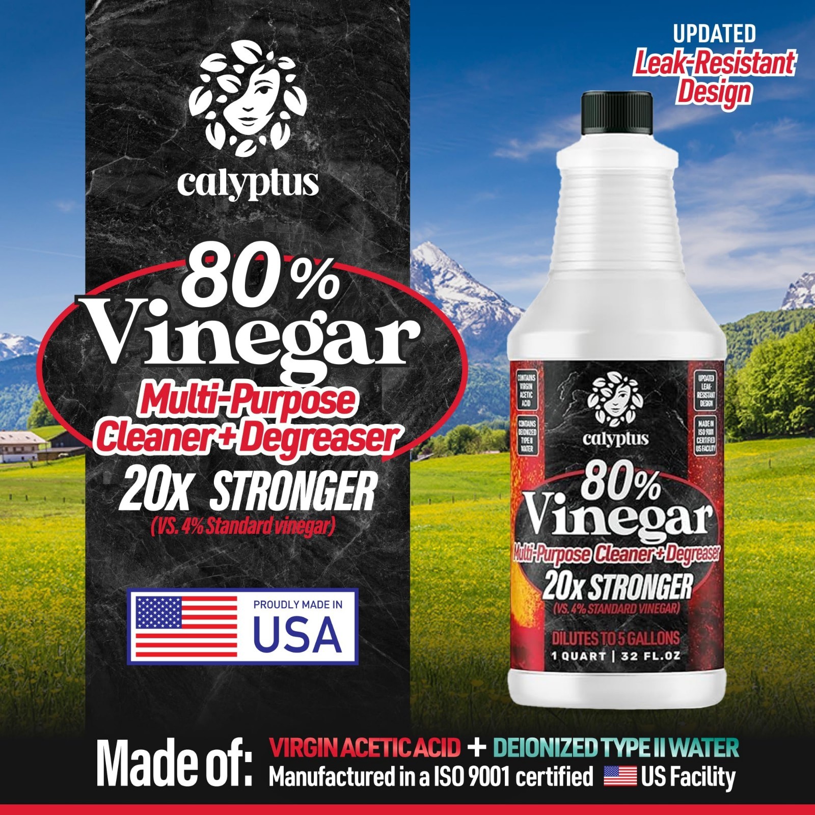 80% Pure Concentrated Vinegar | Ultra-Performance Cleaning Solution | 1 Quart