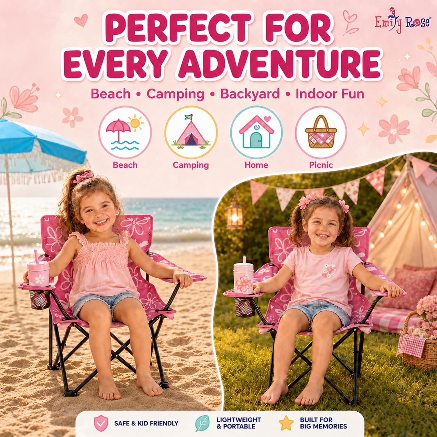 Kids Toddler Folding Outdoor Lawn Beach Camping Camp Chair with Child Safety Loc