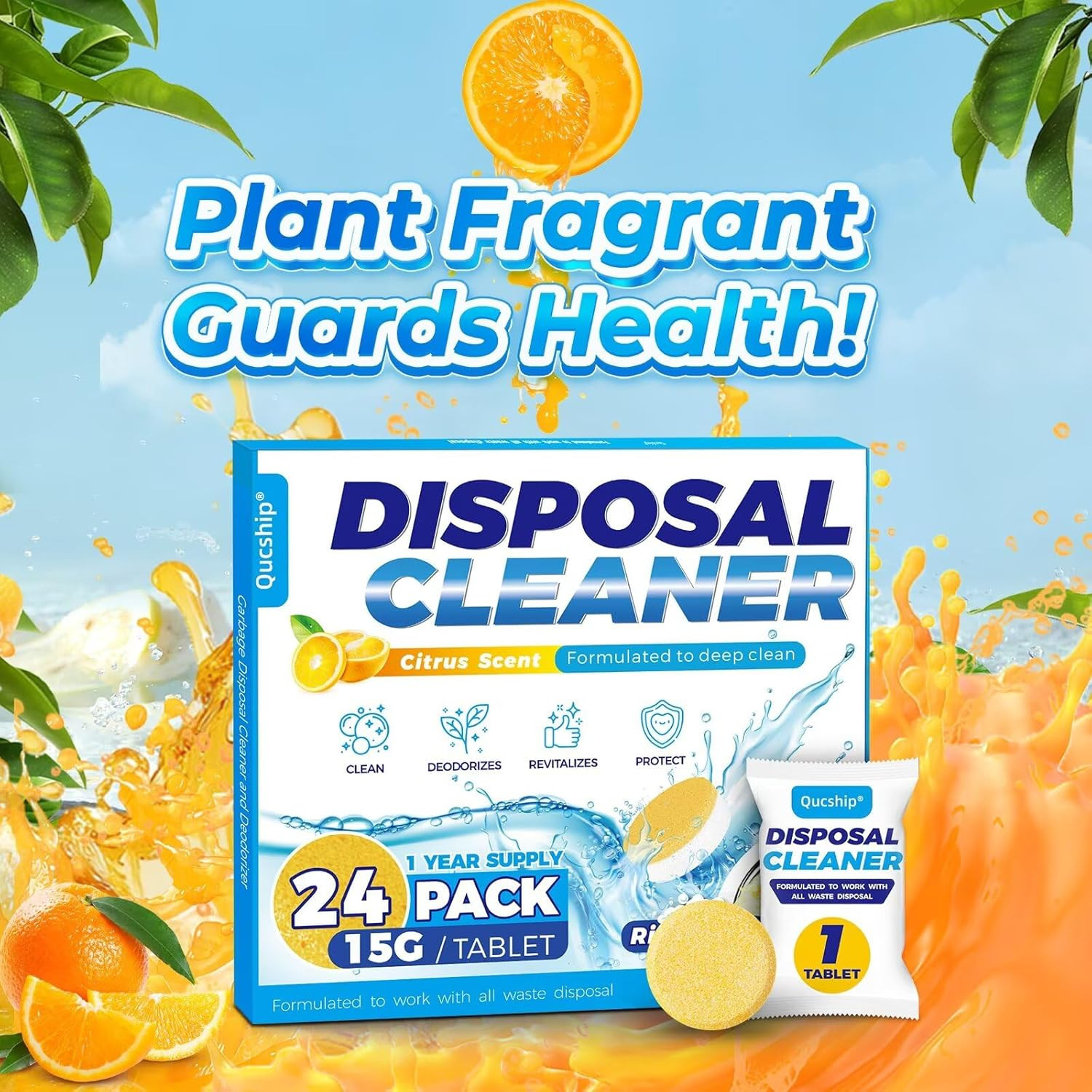 Garbage Disposal Cleaner and Deodorizer Tablets – 24 Pack, Powerful XXL Foaming
