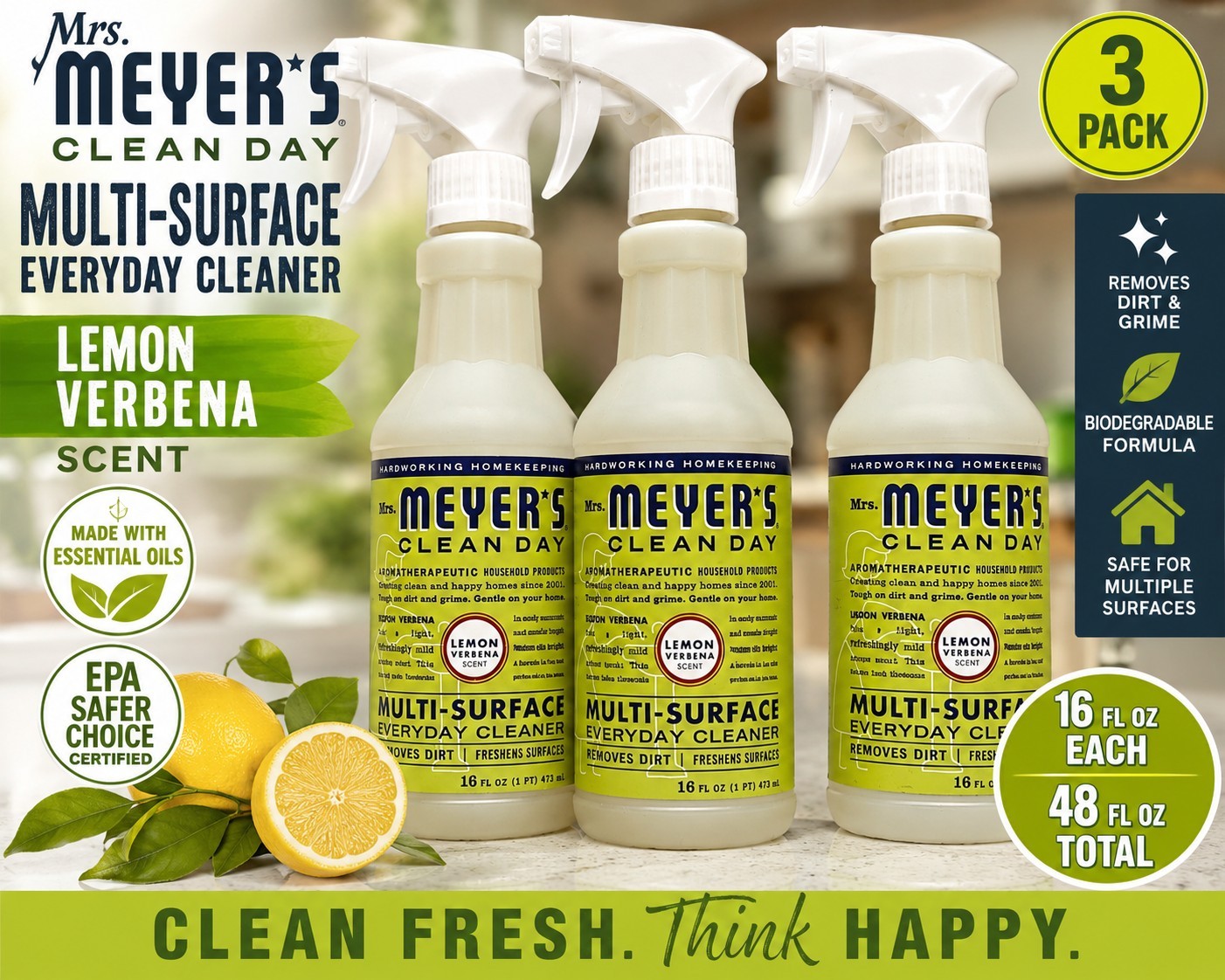 Mrs Meyer’s Multi Surface Cleaner Lemon Verbena 3 Pack 16 Oz All Purpose Spray