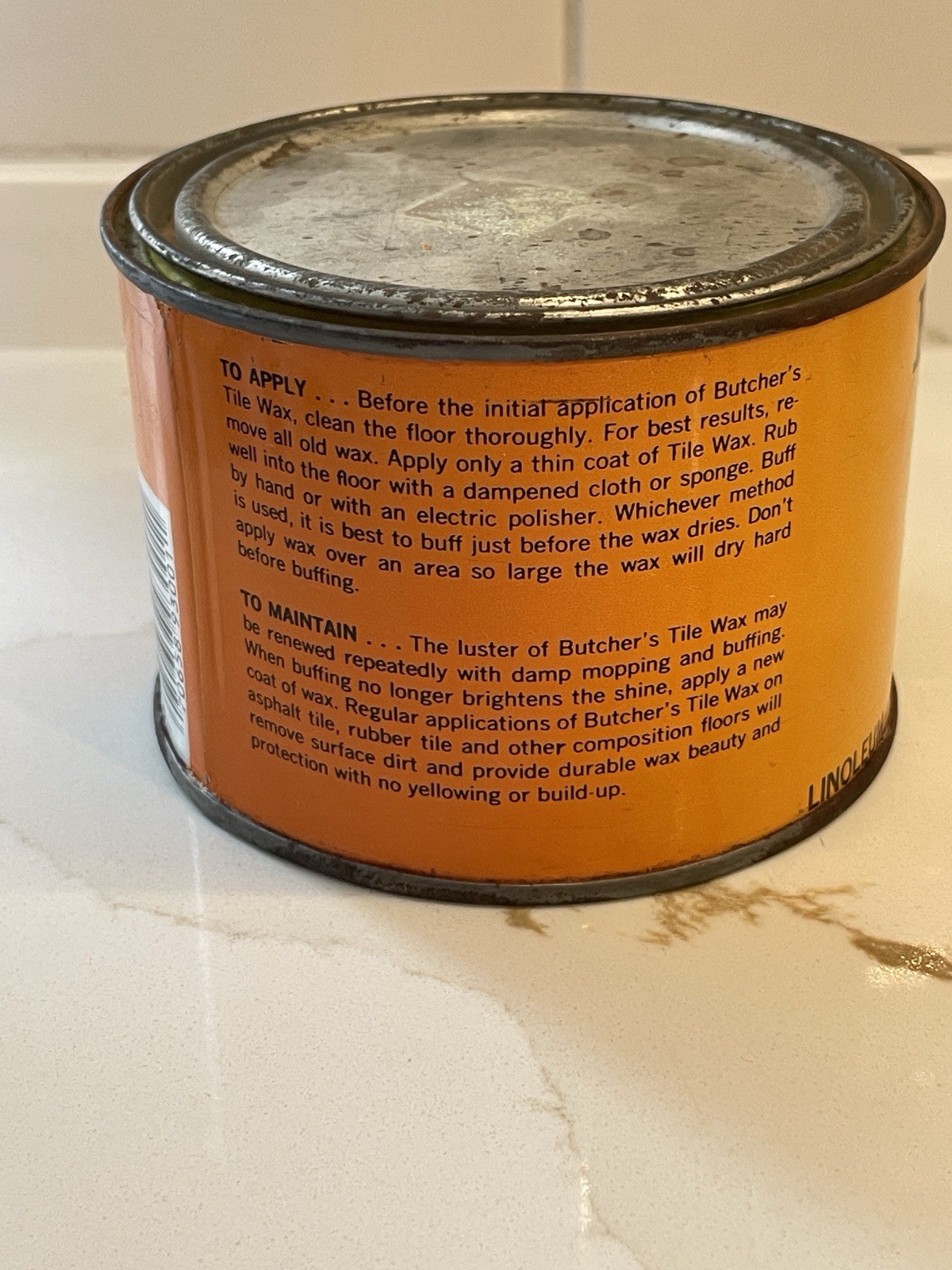 Butcher’s Tile Wax Asphalt Tile Rubber Tile Linoleum Vinyl 16 oz New Vintage