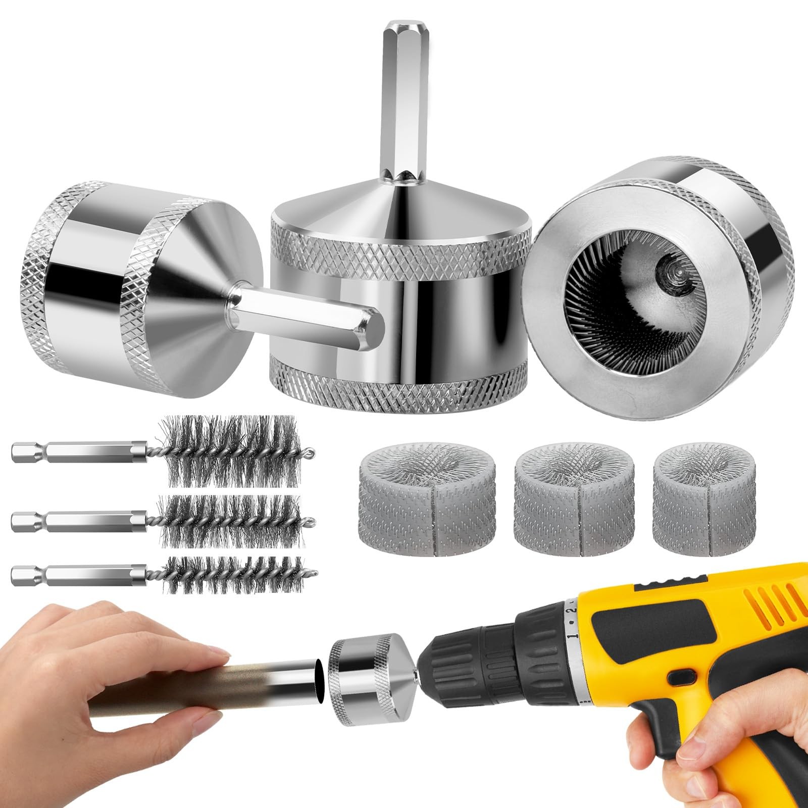 Metal Pipe Cleaner Set 1/2 3/4 1 Inch Drill Brush Replaceable Blades For Copper