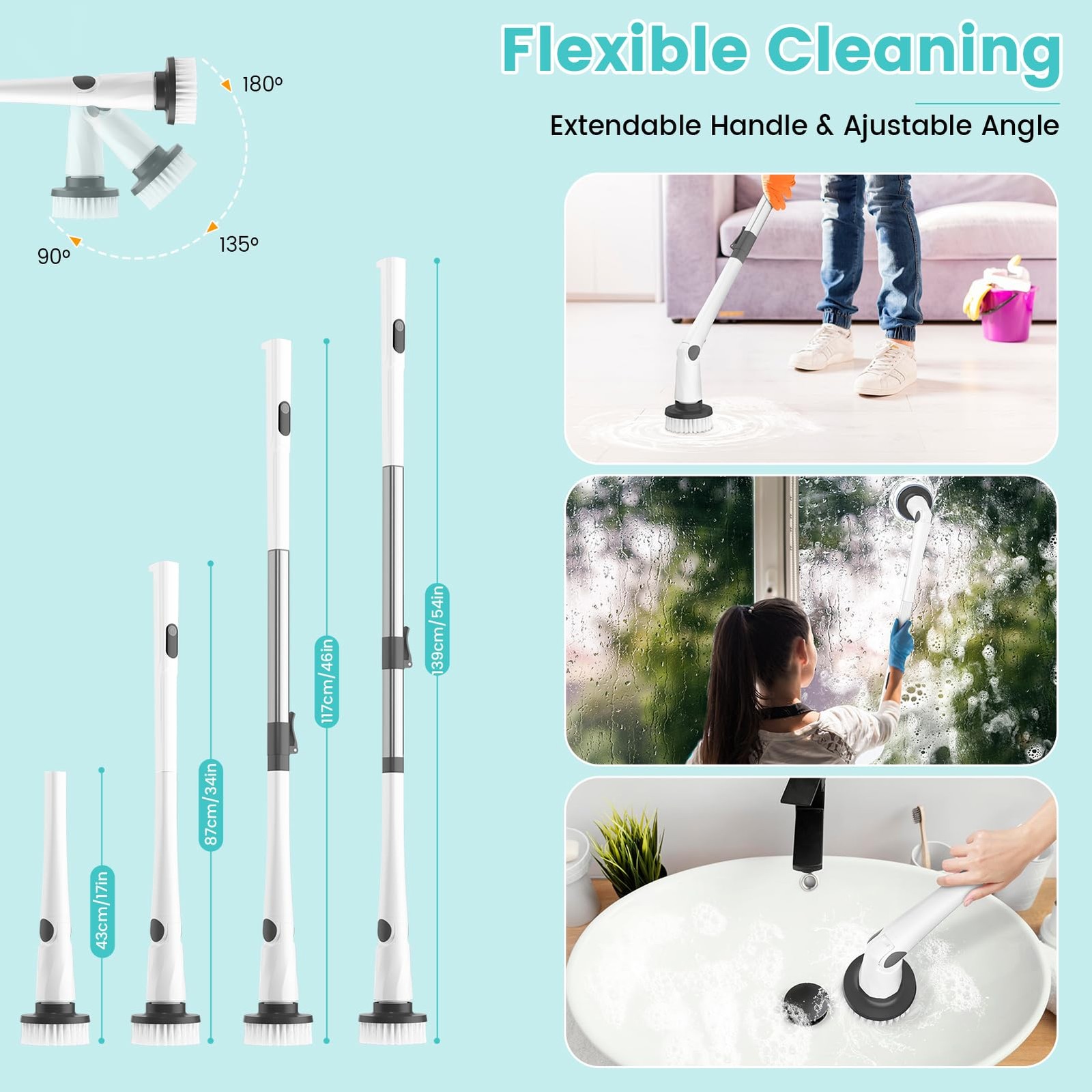 Electric Spin Scrubber, New Cordless Power Tub Scrubber with Long Handle,101 …