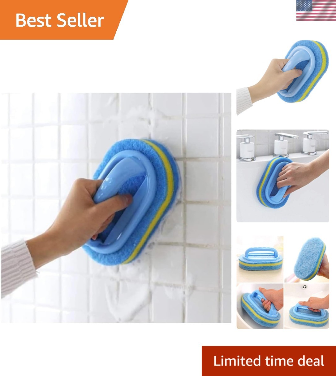 Durable Non-Scratch Bathroom & Kitchen Scrubbing Brush with Comfortable Handle