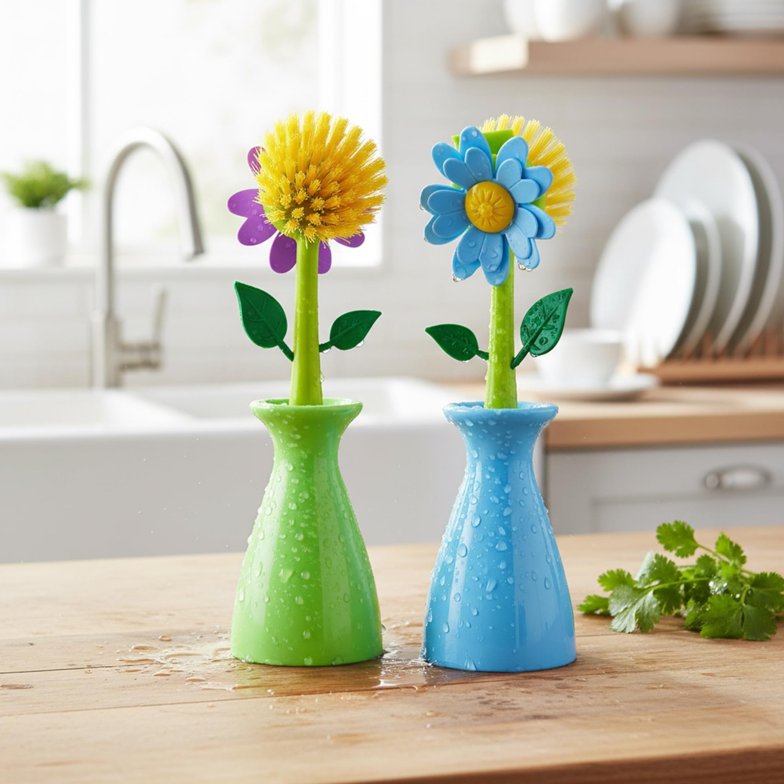 Long Handle Vegetable and Fruit Brush, Florganic Dish Brush with Vase, Long H…