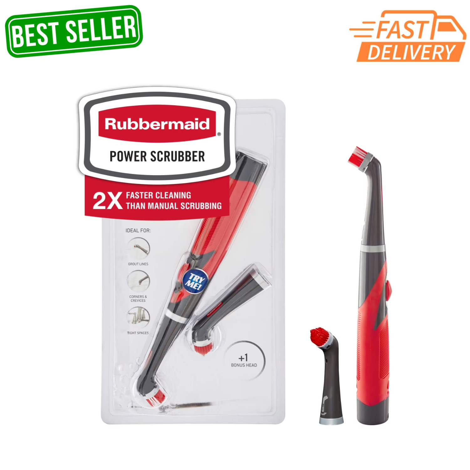 Rubbermaid Cordless Power Scrubber Electric Handheld Brush Bathroom Tile Grout
