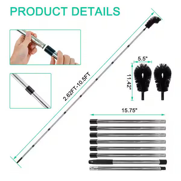 Gutter Cleaning Brush 11.5 ft Extendable Telescoping Handle Rain Gutter Cleaner