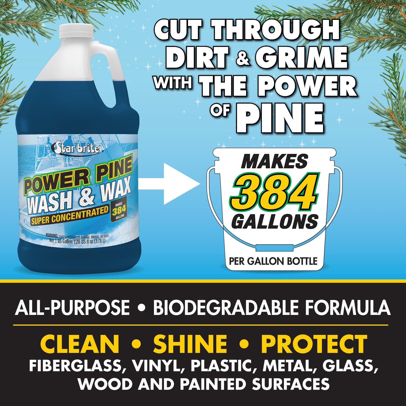 STAR BRITE Power Pine Wash Wax 128 Fl Oz 1 Gallon for Boats Cars RVs