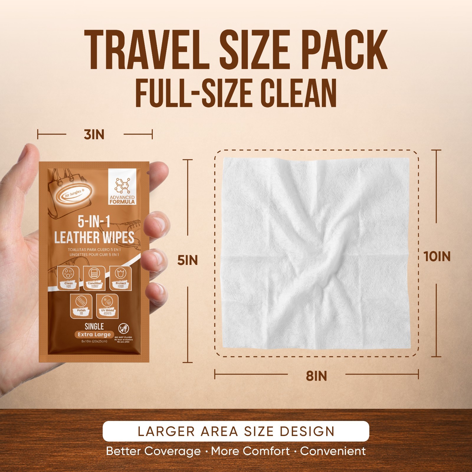 Air Jungles 3in1 Leather Cleaner Wipes 50 Count (Pack of 1)