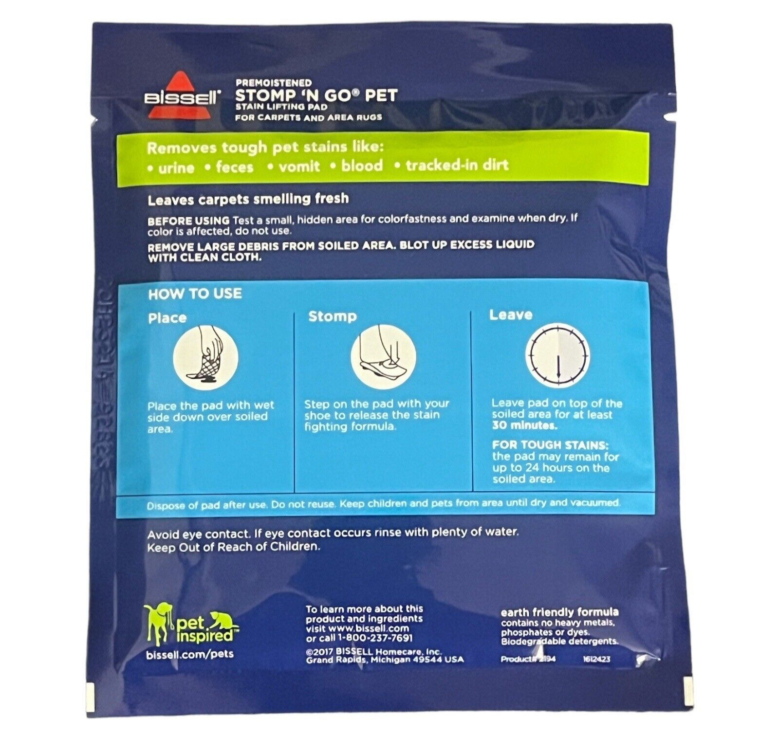 Bissell Stomp N Go Pet Stain Lifting Pads +Oxy Sealed Carpets or Rugs 3-Pack New