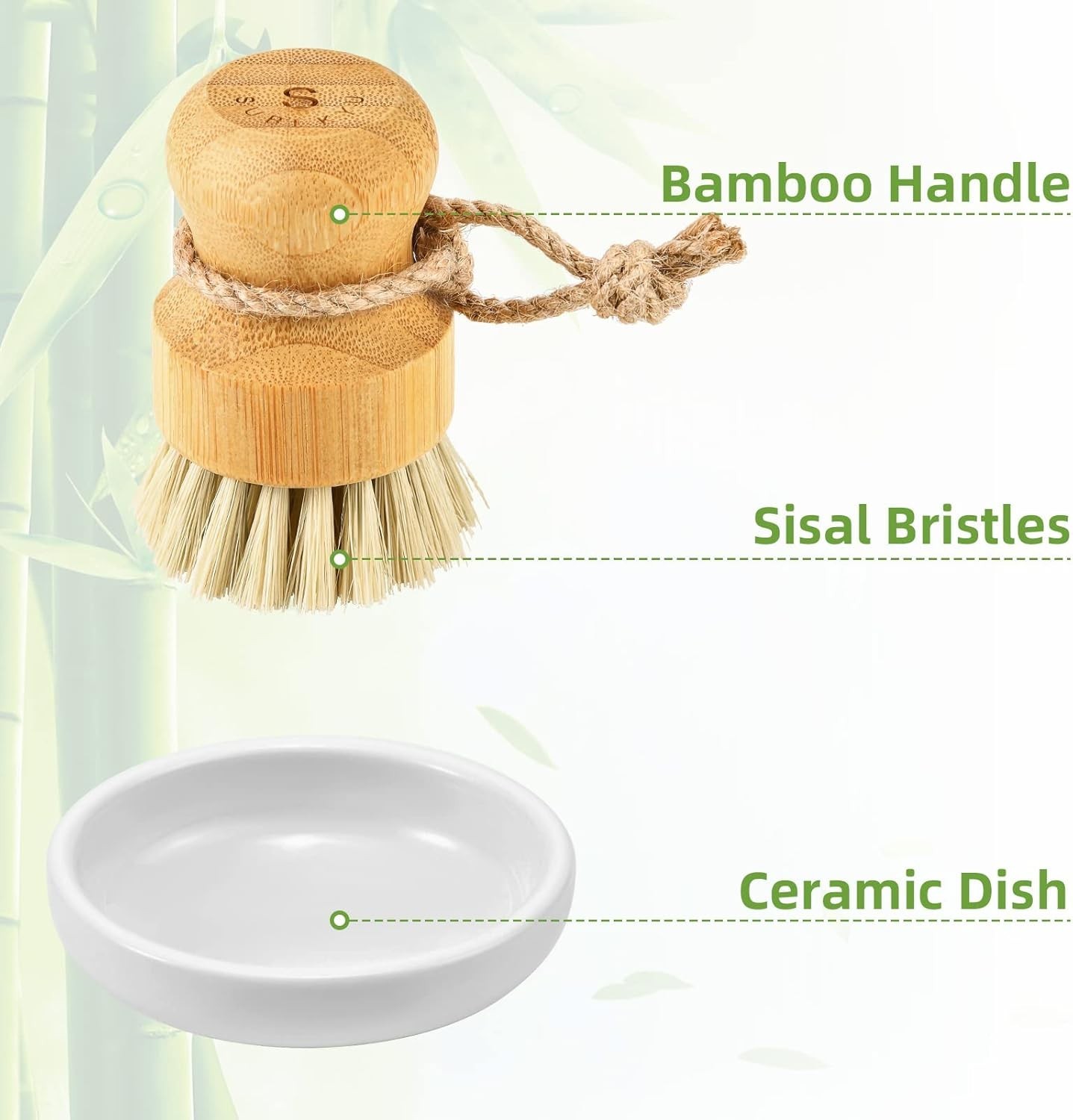 Bamboo Dish Scrub Brush for Kitchen Sink, Natural Wooden Washing Dish Brush S…