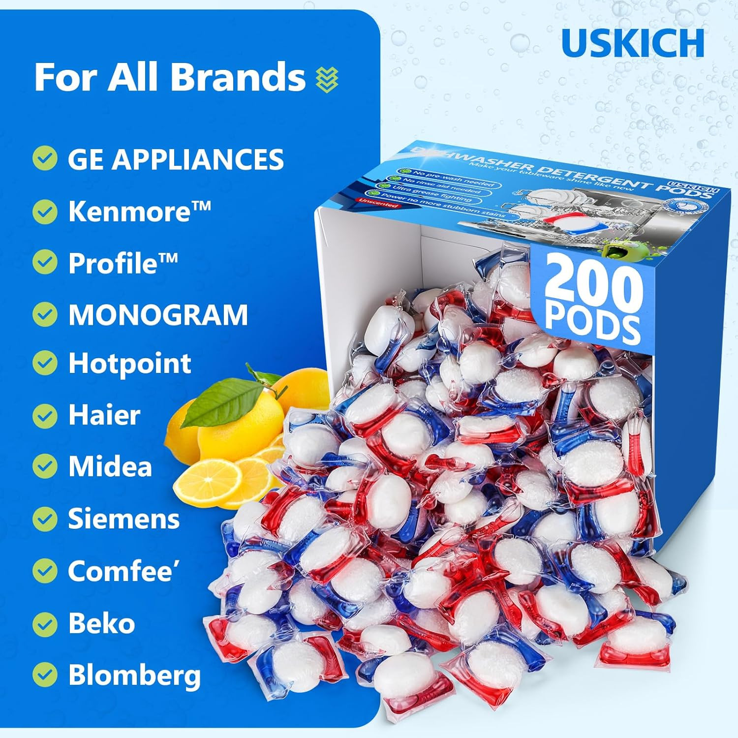 200 Count Dishwasher Pods, No Pre-Rinse Dishwasher Detergent Soap on Stain and G