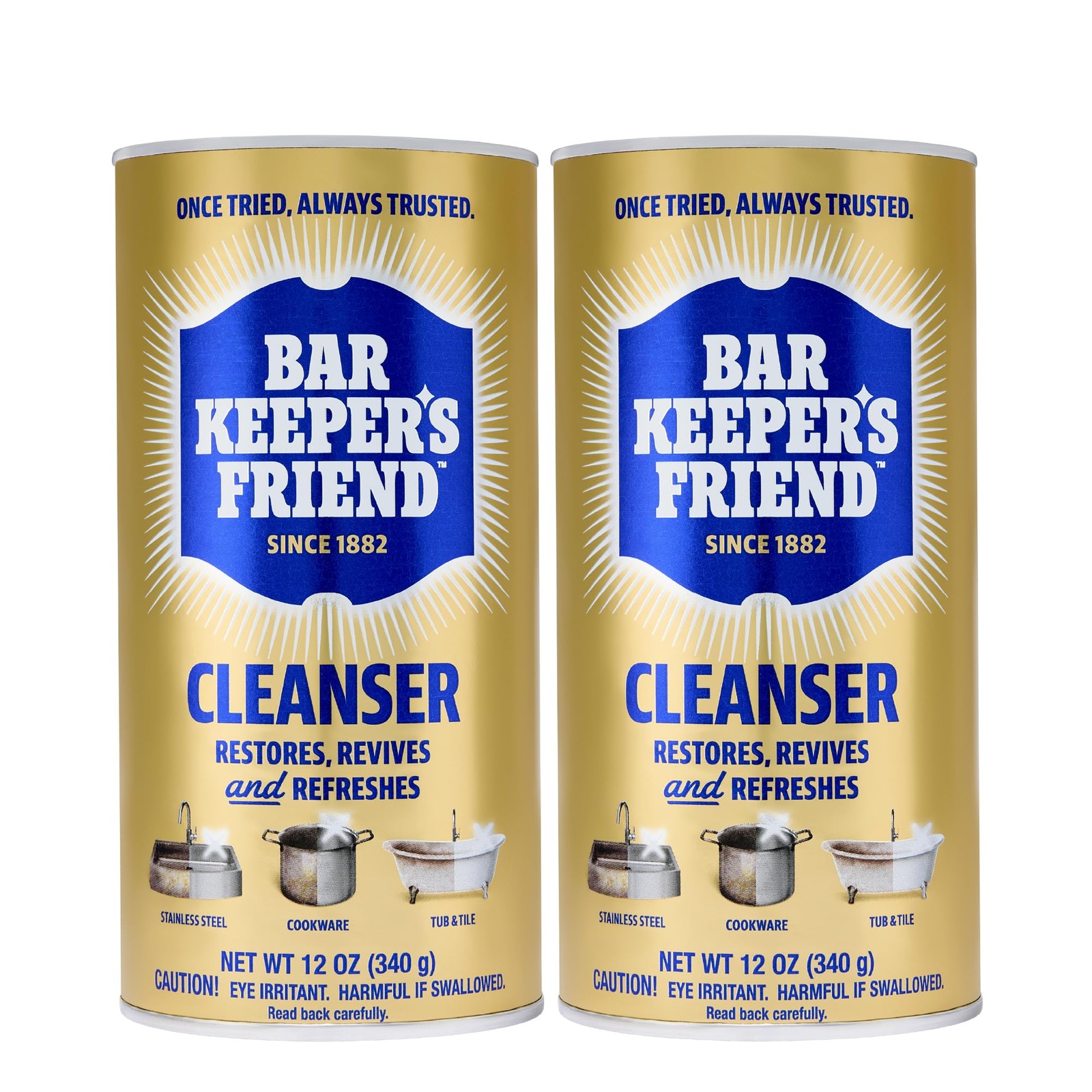 Bar Keepers Friend Powder Cleanser, 12 oz x 2, 12 Ounce (Pack of 2), coloress