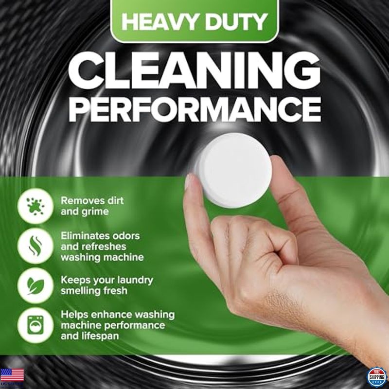 Heavy Duty Washing Machine Cleaner – 12 XL Deep Cleaning Tablets, 1 Year Supply