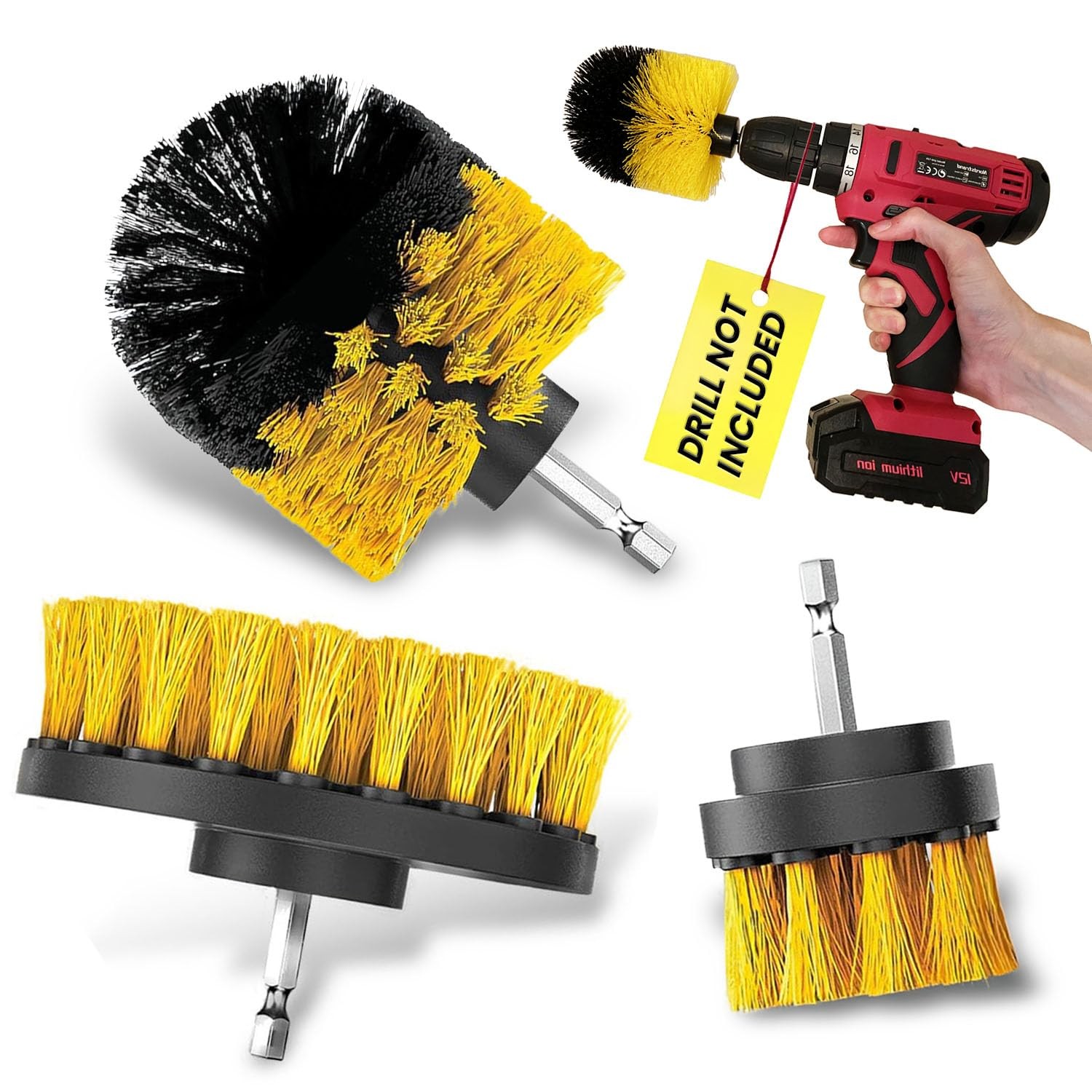 3 Pcs Drill Brush Car Detailing Attachment Power Scrubber for Bathroom Tile Car