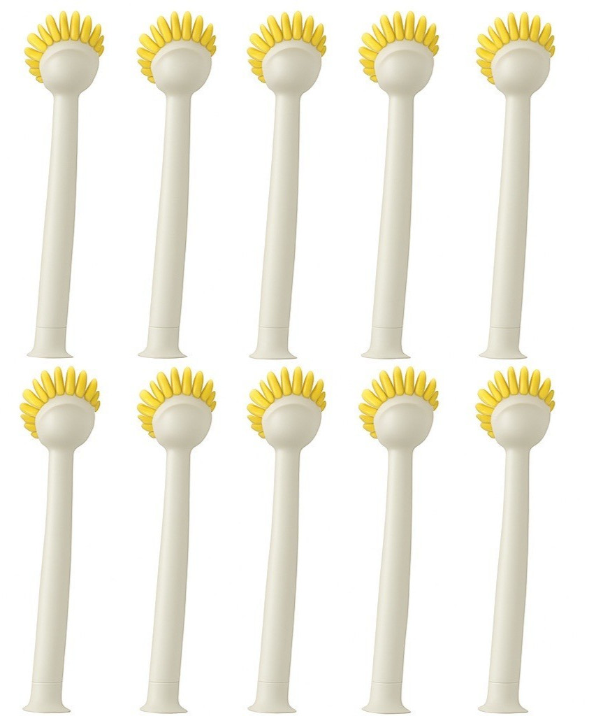 10-Pack White Long Handle Dish Brush w/ Scraper & Suction Base – Kitchen Brush