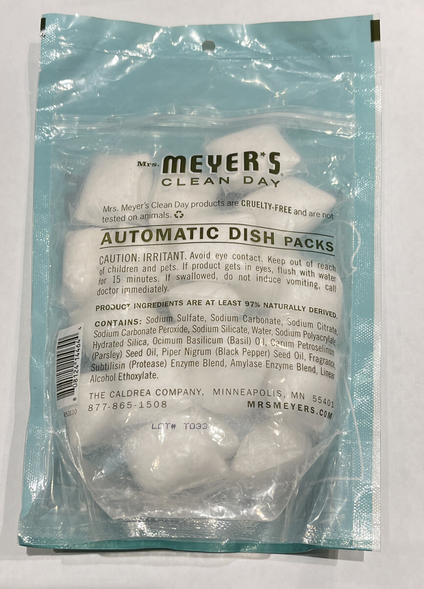 NEW Mrs Meyers Clean Day Basil Automatic Dishwasher Pack, 20-Ct.