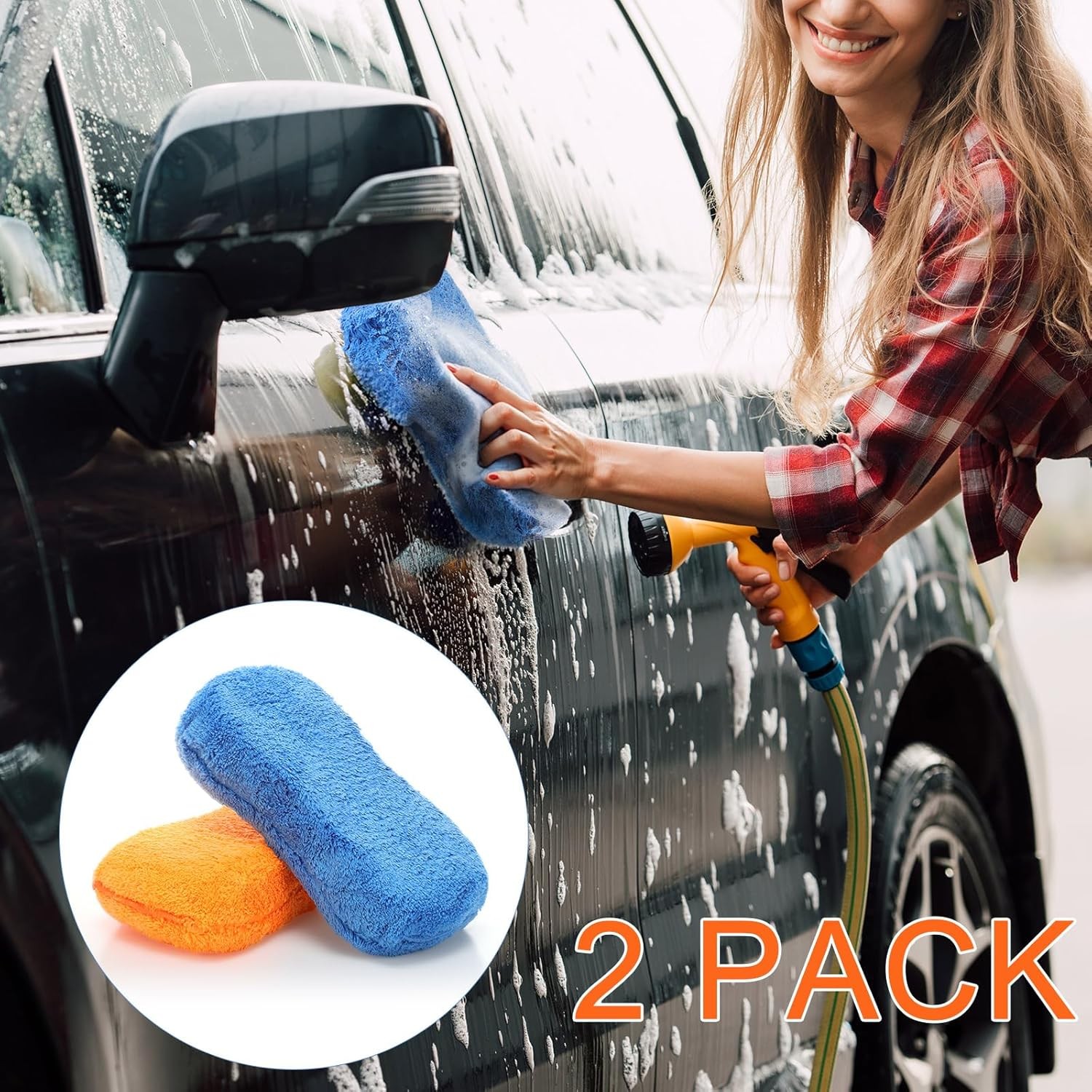 2 Pcs Large Microfiber Car Wash Spo Color: Blue,orangeItem Package Quantity: 2
