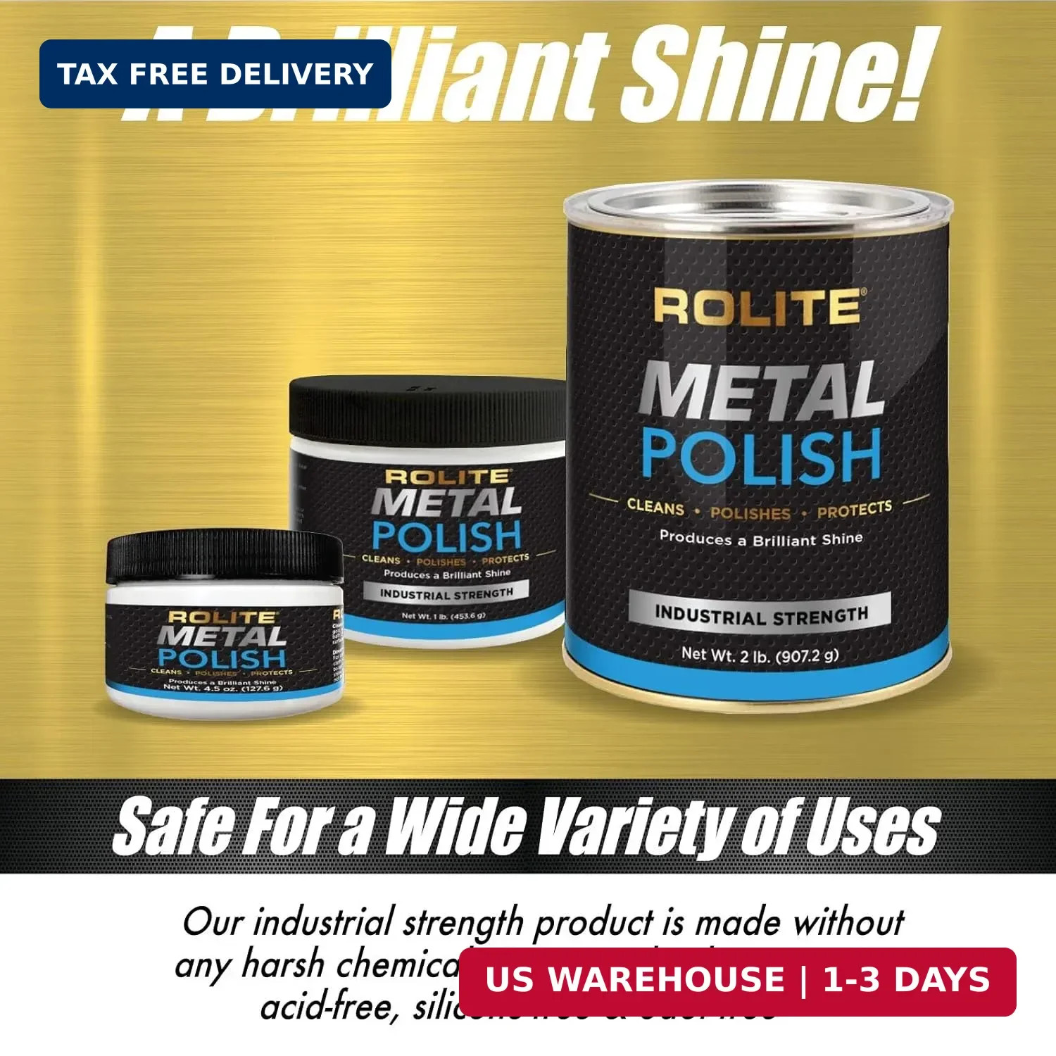 Rolite Metal Polish Paste, 4.5 oz, Industrial Strength Scratch Remover & Cleaner