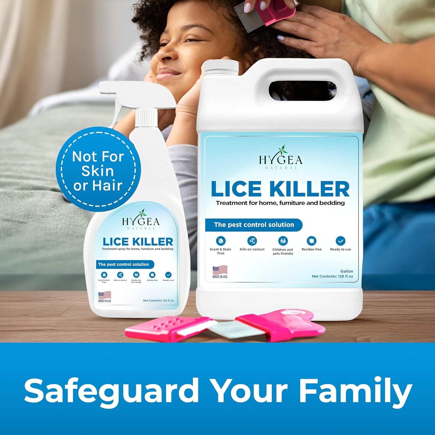 Hygea Natural Lice Kit Comb with Magnifier for lice and nits, 24 oz+ 128 oz