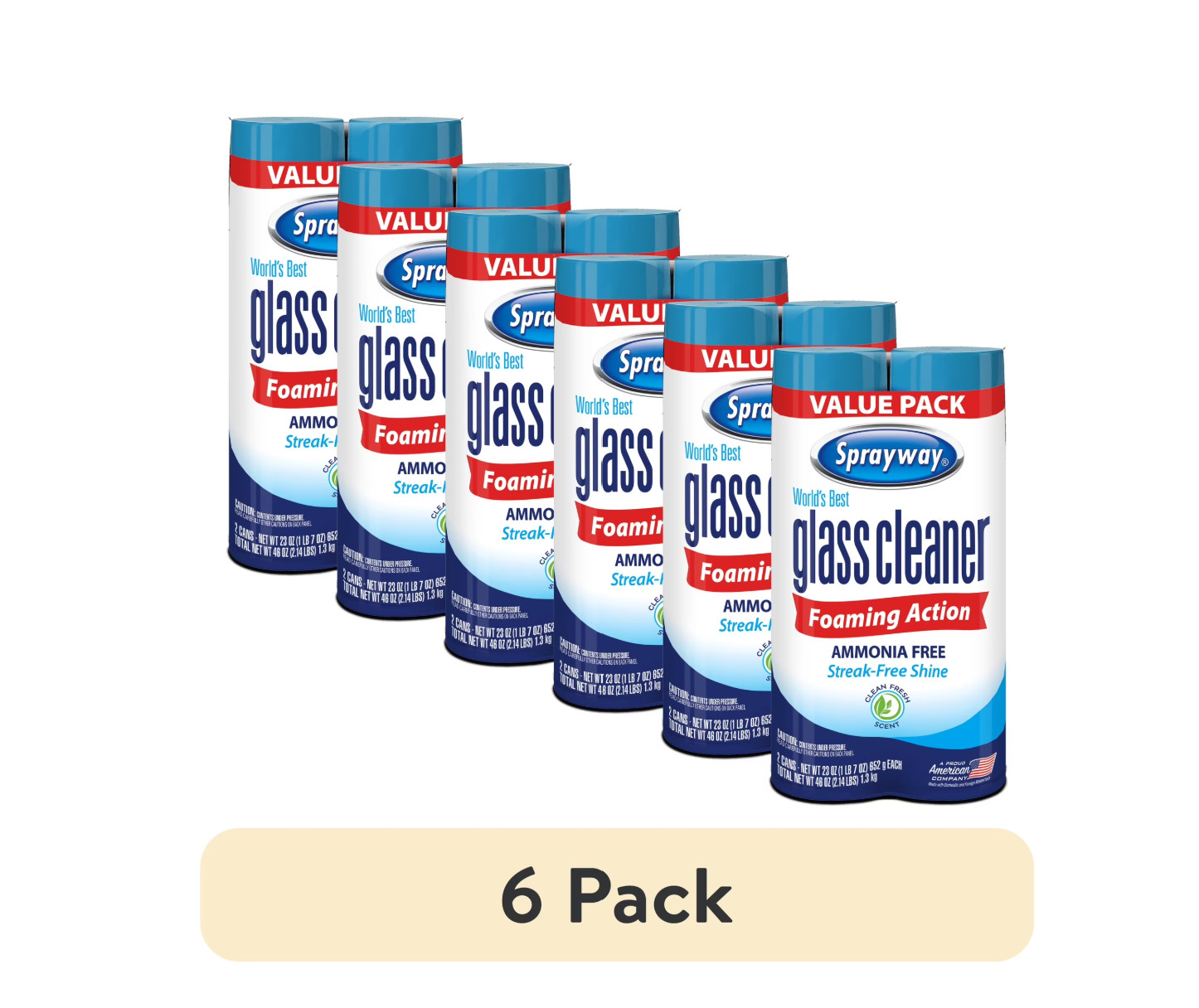 (6 pack) Sprayway Glass Cleaner Foaming Aerosol Spray, 19 oz, 2-Pack