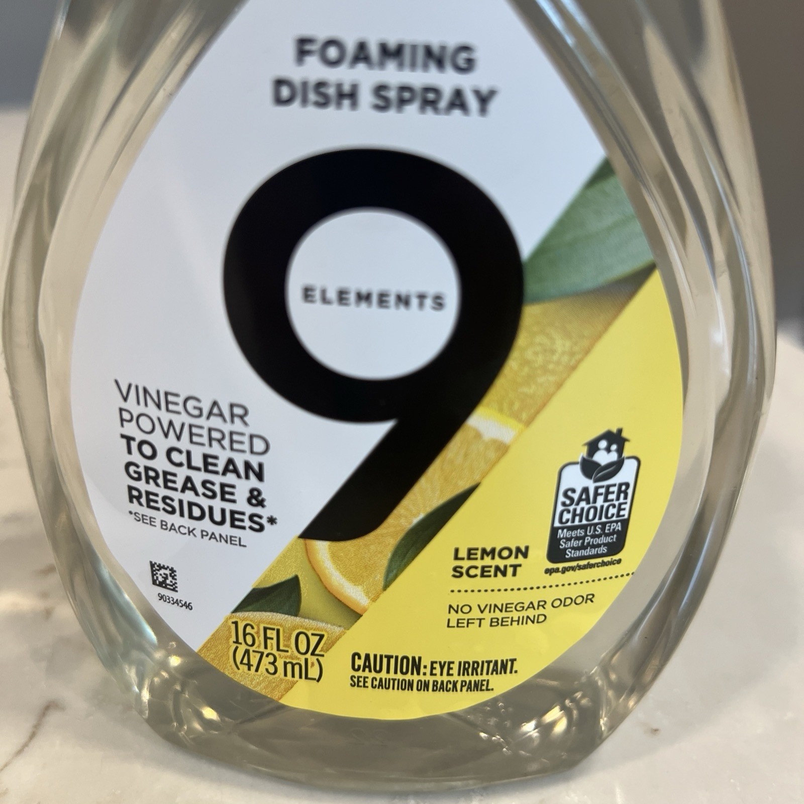 9 Elements Foaming Dish Spray Lemon Scent 16 fl oz New