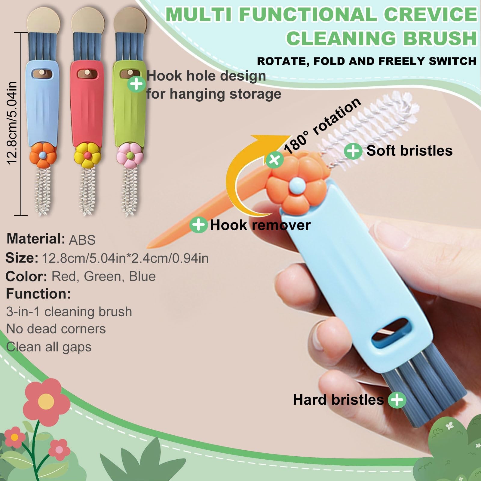 3 in 1 Cup Lid Cleaning Brush, 6 PCS Portable Water Bottle Brush, Multifuncti…