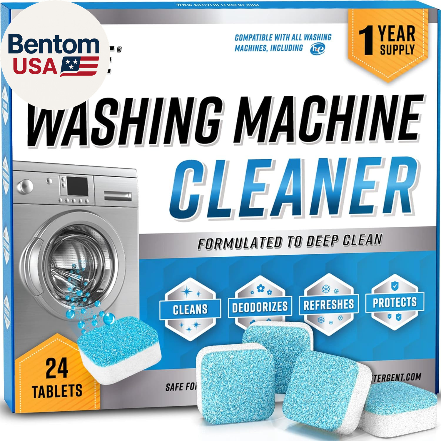 Washing Machine Cleaner Descaler 24 Pack – Deep Cleaning Tablets for HE Front Lo
