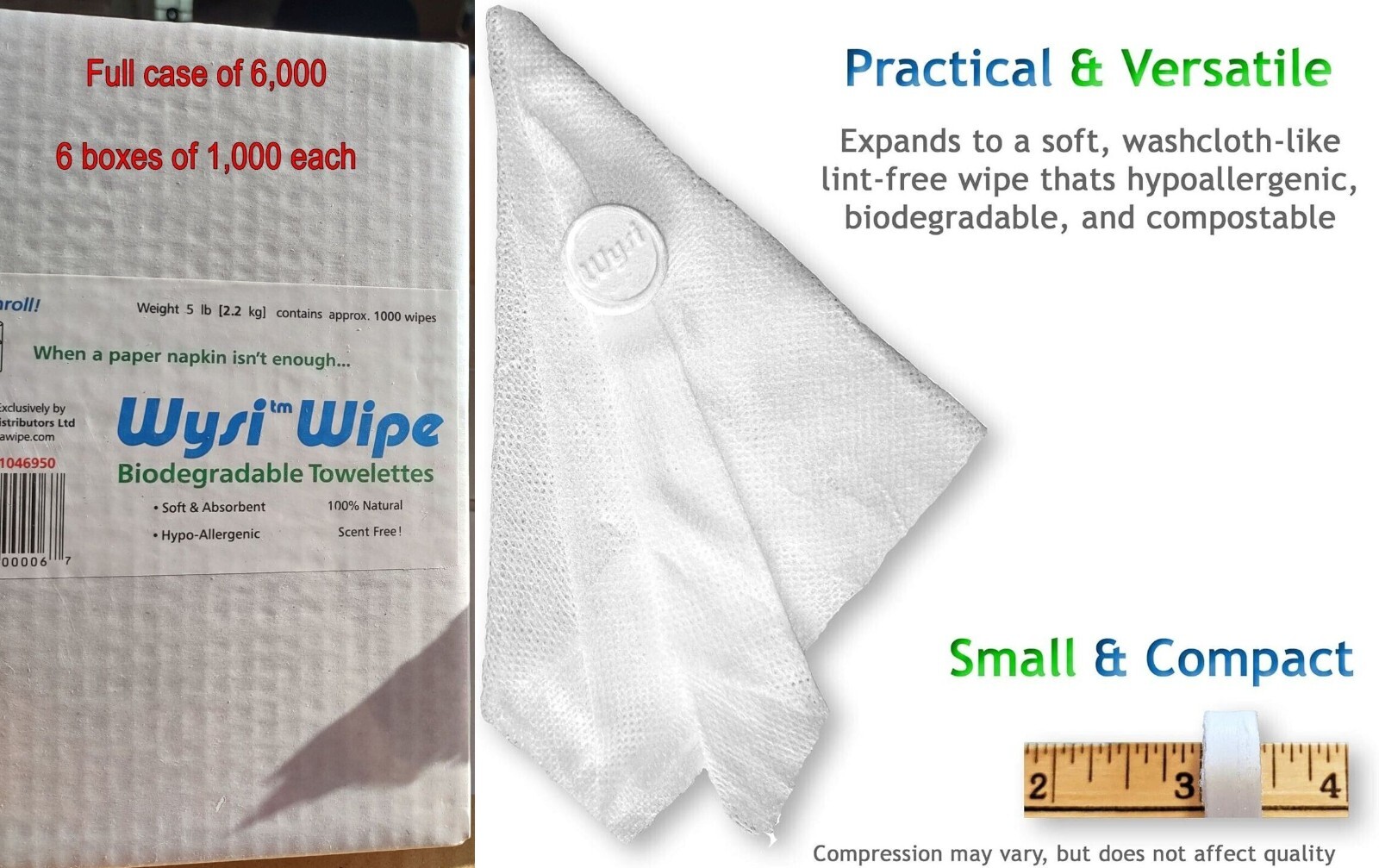 WYSI Multi-Purpose Expandable Wipes Add Water CASE 6,000 Compressed Tablets NEW